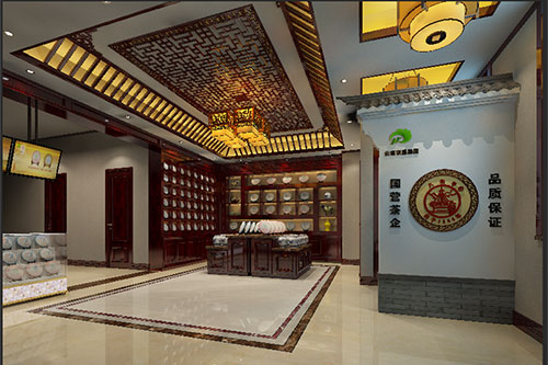 五寨古朴典雅的中式茶叶店大堂设计效果图
